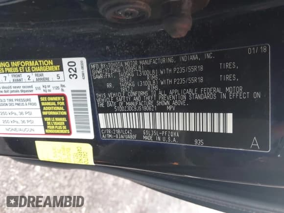 ✅ 2018 Toyota Sienna XLE • VIN: 5TDDZ3DC9JS190621 • Lot: 41777729. Listed on IAAI with 96,089 mi. Free auction sales archive from the USA and detailed vehicle history report at DreamBid. Image 9.