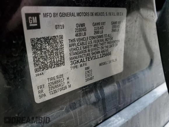 ✅ 2020 GMC Terrain SLE • VIN: 3GKALTEV1LL125666 • Lot: 79707364. Wystawiony na Copart z przebiegiem 94 782 mil. Bezpłatny archiwum sprzedaży aukcyjnych z USA i szczegółowy raport historii pojazdu na DreamBid. Zdjęcie 14.