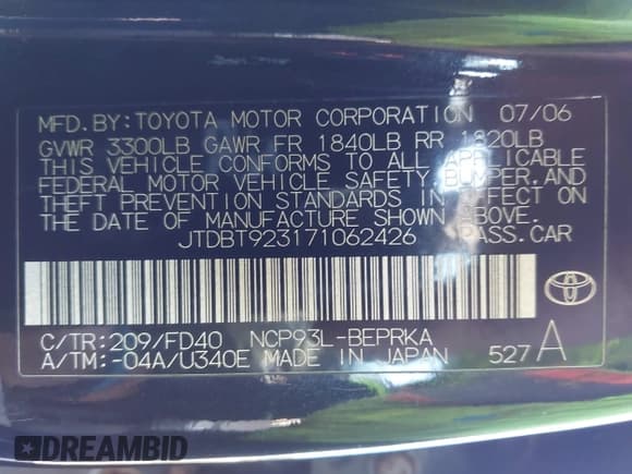 ✅ 2007 Toyota Yaris • VIN: JTDBT923171062426 • Лот: 43422154. Опубликован ранее на IAAI с пробегом 89 493 миль. Бесплатный доступ к архиву аукционных продаж из США и подробный отчёт об истории автомобиля на DreamBid. Изображение 9.