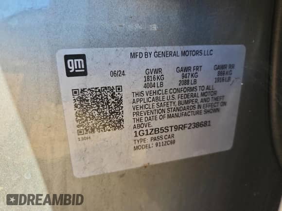 2024 Chevrolet Malibu LS with VIN 1G1ZB5ST9RF238681, listed as a Copart auction lot 87124445 with 74,679 mi miles and Clean title. Bid and sale history available at DreamBid. Image 13.