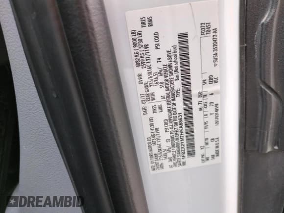 ✅ 2017 Ford Transit XL • VIN: 1FBZX2YM7HKA68631 • Lot: 43348695. Wystawiony na Copart z przebiegiem 113 088 mil. Bezpłatny archiwum sprzedaży aukcyjnych z USA i szczegółowy raport historii pojazdu na DreamBid. Zdjęcie 12.