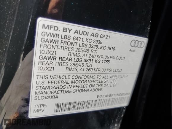 ✅ 2022 Audi Q8 Premium • VIN: WA1AVBF11ND005865 • Лот: 57301465. Опубликован ранее на Copart с пробегом 59 208 миль. Бесплатный доступ к архиву аукционных продаж из США и подробный отчёт об истории автомобиля на DreamBid. Изображение 14.