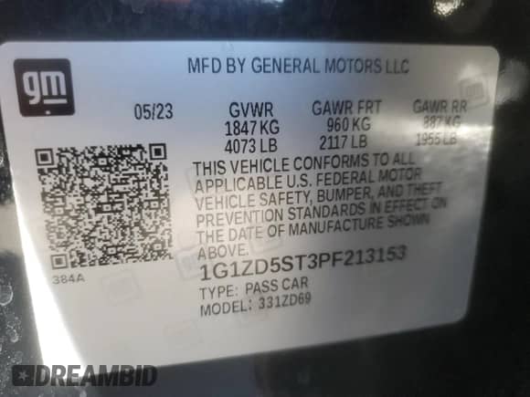 2023 Chevrolet Malibu LT with VIN 1G1ZD5ST3PF213153, listed as a Copart auction lot 81784265 with 53,960 mi miles and Salvage title. Bid and sale history available at DreamBid. Image 12.