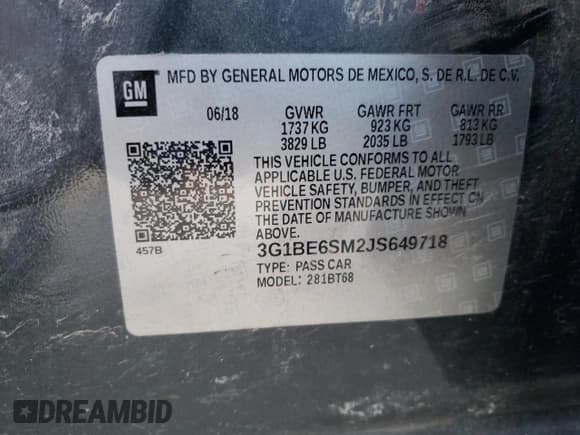 ✅ 2018 Chevrolet Cruze LT • VIN: 3G1BE6SM2JS649718 • Лот: 40421063. Опубликован ранее на Copart с пробегом 53 678 миль. Бесплатный доступ к архиву аукционных продаж из США и подробный отчёт об истории автомобиля на DreamBid. Изображение 14.