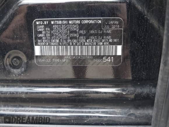 2019 Mitsubishi Outlander SE с VIN JA4AD3A31KZ007499, выставлен на аукционе IAAI как лот 43269450 с пробегом 82 704 миль миль и . История ставок и продаж доступна на DreamBid. Изображение 9.