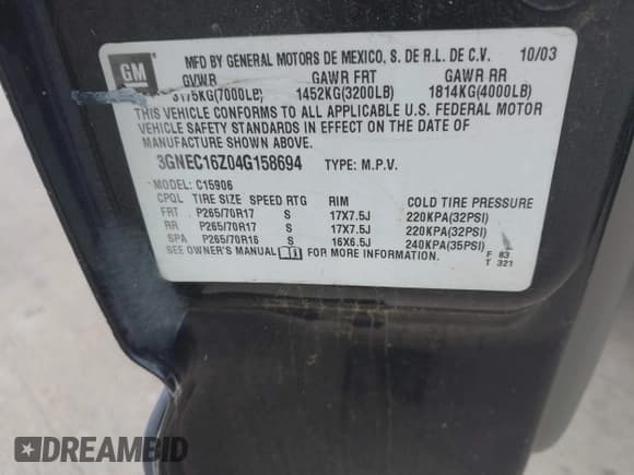 ✅ 2004 Chevrolet Suburban LS • VIN: 3GNEC16Z04G158694 • Лот: 42787780. Опубликован ранее на IAAI с пробегом 344 747 миль. Бесплатный доступ к архиву аукционных продаж из США и подробный отчёт об истории автомобиля на DreamBid. Изображение 9.