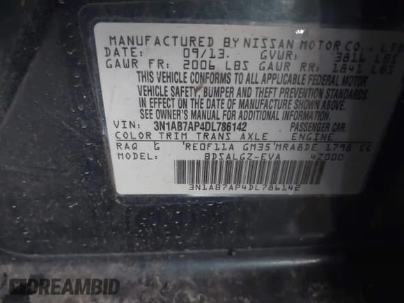 ✅ 2013 Nissan Sentra SL • VIN: 3N1AB7AP4DL786142 • Лот: 41278563. Опубликован ранее на IAAI с пробегом 138 663 миль. Бесплатный доступ к архиву аукционных продаж из США и подробный отчёт об истории автомобиля на DreamBid. Изображение 9.