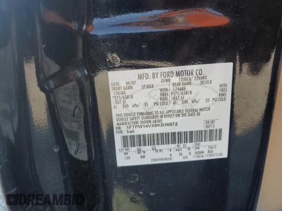 ✅ 2008 Ford F-150 XLT • VIN: 1FTPW14VX8KB36872 • Lot: 56118815. Wystawiony na Copart z przebiegiem 139 968 mil. Bezpłatny archiwum sprzedaży aukcyjnych z USA i szczegółowy raport historii pojazdu na DreamBid. Zdjęcie 12.
