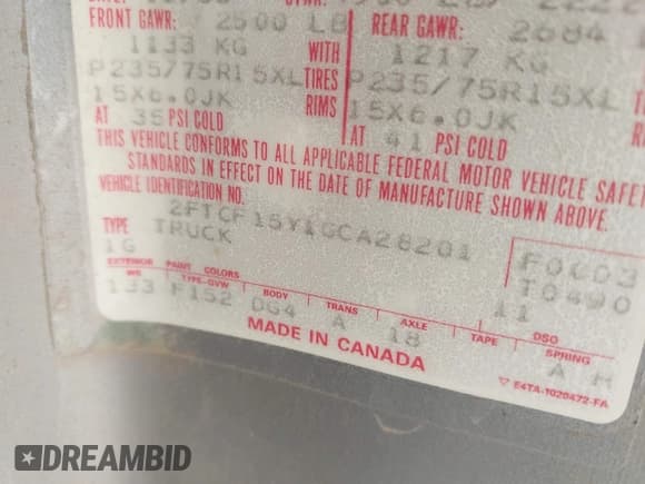 ✅ 1986 Ford F-150 • VIN: 2FTCF15Y1GCA28201 • Lot: 43517025. Listed on IAAI with 7,893 mi. Free auction sales archive from the USA and detailed vehicle history report at DreamBid. Image 9.