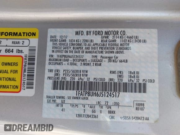 ✅ 2018 Ford Mustang EcoBoost Premium • VIN: 1FATP8UH6J5124517 • Lot: 42260728. Wystawiony na IAAI z przebiegiem 52 773 mil. Bezpłatny archiwum sprzedaży aukcyjnych z USA i szczegółowy raport historii pojazdu na DreamBid. Zdjęcie 9.