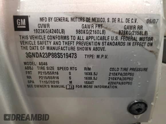 ✅ 2008 Chevrolet HHR LT • VIN: 3GNDA23P88S519473 • Лот: 82835654. Размещён на Copart с пробегом 159 245 миль миль. Получите бесплатный доступ к архиву аукционных продаж из США и посмотрите подробный отчёт об истории автомобиля на DreamBid. Изображение 12.