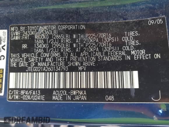 2006 Toyota Highlander с VIN JTEGD21A260134793, выставлен на аукционе IAAI как лот 42986501 с пробегом 122 634 миль миль и . История ставок и продаж доступна на DreamBid. Изображение 9.