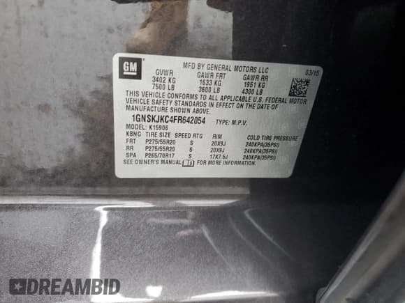 ✅ 2015 Chevrolet Suburban LT • VIN: 1GNSKJKC4FR642054 • Lot: 73506194. Wystawiony na Copart z przebiegiem Nie podano. Bezpłatny archiwum sprzedaży aukcyjnych z USA i szczegółowy raport historii pojazdu na DreamBid. Zdjęcie 15.