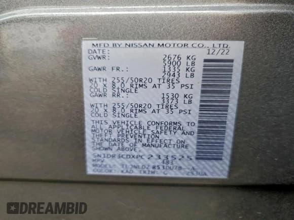 ✅ 2023 Nissan Pathfinder SL • VIN: 5N1DR3CDXPC233525 • Lot: 94134805. Listed on Copart with 20,819 mi. Free auction sales archive from the USA and detailed vehicle history report at DreamBid. Image 13.