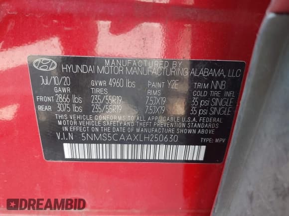 ✅ 2020 Hyundai Santa Fe Limited • VIN: 5NMS5CAAXLH250630 • Лот: 43087010. Опубликован ранее на IAAI с пробегом 101 043 миль. Бесплатный доступ к архиву аукционных продаж из США и подробный отчёт об истории автомобиля на DreamBid. Изображение 9.