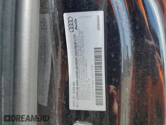 ✅ 2012 Audi A5 Premium Plus • VIN: WAULFAFR8CA001030 • Лот: 67650235. Опубликован ранее на Copart с пробегом 106 359 миль. Бесплатный доступ к архиву аукционных продаж из США и подробный отчёт об истории автомобиля на DreamBid. Изображение 12.