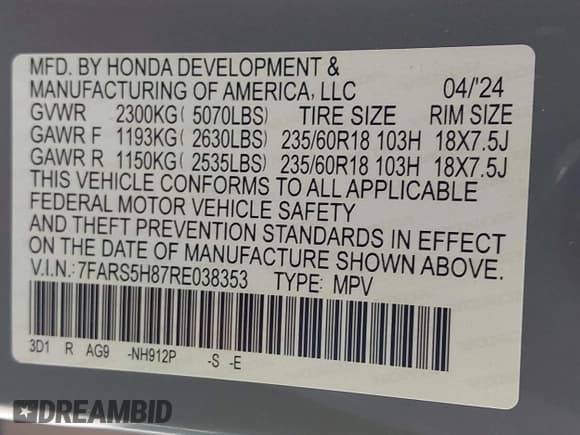 ✅ 2024 Honda CR-V Sport-L • VIN: 7FARS5H87RE038353 • Лот: 43372401. Опубликован ранее на IAAI с пробегом 19 762 миль. Бесплатный доступ к архиву аукционных продаж из США и подробный отчёт об истории автомобиля на DreamBid. Изображение 9.