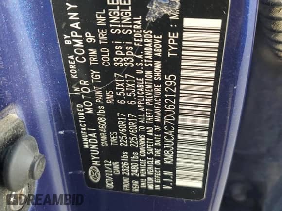 2013 Hyundai Tucson GLS z VIN KM8JUCAC7DU621295, wystawiony jako Copart lot #89889485 z przebiegiem 56 897 mil mil oraz Szkoda całkowita • Salvage title. Historia ofert i sprzedaży dostępna na DreamBid. Obrazek 13.