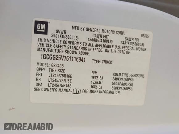 ✅ 2006 Chevrolet Express Cargo • VIN: 1GCGG25V761116941 • Lot: 43585351. Listed on IAAI with 377,432 mi. Free auction sales archive from the USA and detailed vehicle history report at DreamBid. Image 9.