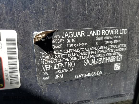 ✅ 2017 Jaguar XE 35t R-Sport • VIN: SAJAL4BV1HA961127 • Lot: 54860425. Listed on Copart with Not provided. Free auction sales archive from the USA and detailed vehicle history report at DreamBid. Image 12.