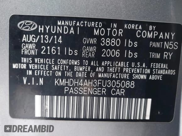 ✅ 2015 Hyundai Elantra Sport • VIN: KMHDH4AH3FU305088 • Lot: 41589779. Listed on IAAI with 158,865 mi. Free auction sales archive from the USA and detailed vehicle history report at DreamBid. Image 9.