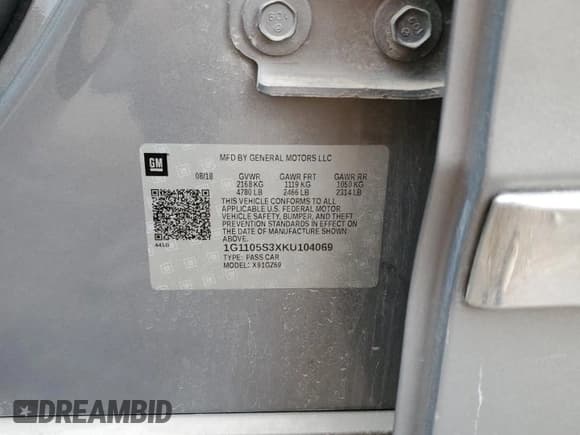 ✅ 2019 Chevrolet Impala Premier • VIN: 1G1105S3XKU104069 • Лот: 71927274. Опубликован ранее на Copart с пробегом 113 111 миль. Бесплатный доступ к архиву аукционных продаж из США и подробный отчёт об истории автомобиля на DreamBid. Изображение 12.