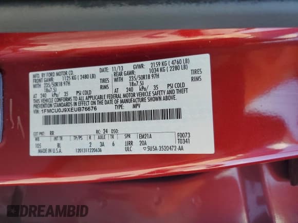 ✅ 2014 Ford Escape Titanium • VIN: 1FMCU0J9XEUB76676 • Lot: 89621255. Wystawiony na Copart z przebiegiem 116 606 mil. Bezpłatny archiwum sprzedaży aukcyjnych z USA i szczegółowy raport historii pojazdu na DreamBid. Zdjęcie 13.