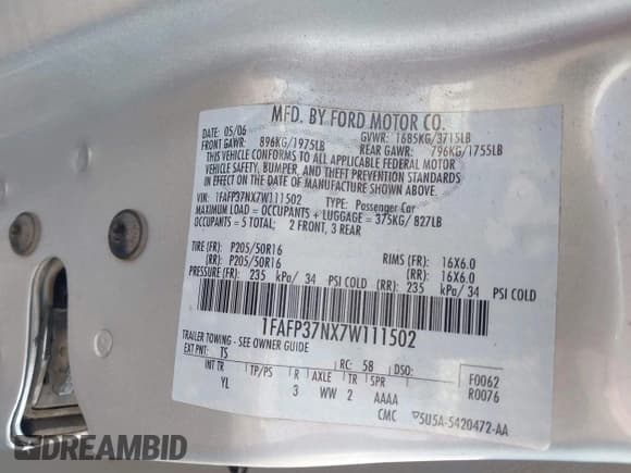 ✅ 2007 Ford Focus S • VIN: 1FAFP37NX7W111502 • Lot: 42965001. Listed on IAAI with 68,550 mi. Free auction sales archive from the USA and detailed vehicle history report at DreamBid. Image 9.