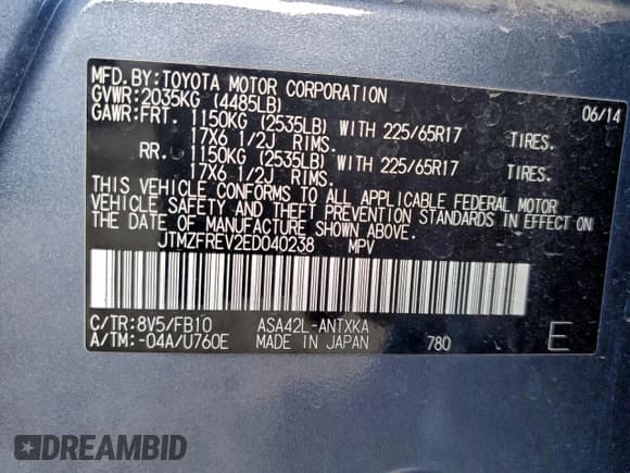 ✅ 2014 Toyota RAV4 LE • VIN: JTMZFREV2ED040238 • Lot: 95533415. Listed on Copart with 156,132 mi. Free auction sales archive from the USA and detailed vehicle history report at DreamBid. Image 13.