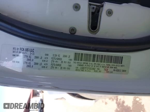 ✅ 2015 Ram 1500 Sport • VIN: 1C6RR7MT2FS653962 • Lot: 42249772. Listed on IAAI with 83,855 mi. Free auction sales archive from the USA and detailed vehicle history report at DreamBid. Image 9.