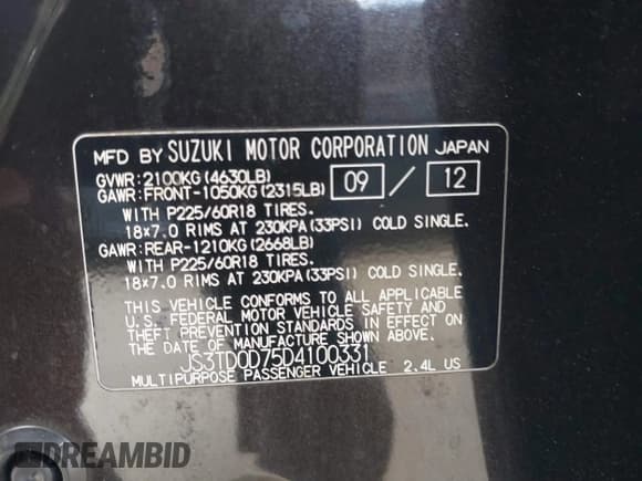 ✅ 2013 Suzuki Grand Vitara Limited • VIN: JS3TD0D75D4100331 • Lot: 42146459. Listed on IAAI with 133,359 mi. Free auction sales archive from the USA and detailed vehicle history report at DreamBid. Image 9.