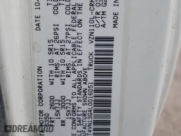 ✅ 1990 Toyota Pickup SR5 • VIN: JT4VN13G4L0016051 • Лот: 82450995. Опубликован ранее на Copart с пробегом 208 874 миль. Бесплатный доступ к архиву аукционных продаж из США и подробный отчёт об истории автомобиля на DreamBid. Изображение 12.