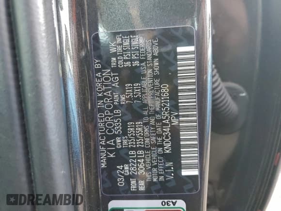 ✅ 2024 Kia EV6 Wind • VIN: KNDC34LA5R5211680 • Lot: 95303985. Listed on Copart with 49,472 mi. Free auction sales archive from the USA and detailed vehicle history report at DreamBid. Image 12.