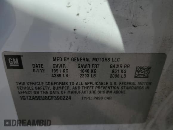 ✅ 2012 Chevrolet Malibu 1FL • VIN: 1G1ZA5EU8CF390224 • Лот: 91017565. Опубликован ранее на Copart с пробегом 104 776 миль. Бесплатный доступ к архиву аукционных продаж из США и подробный отчёт об истории автомобиля на DreamBid. Изображение 12.