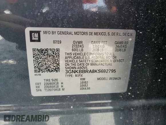 2019 Chevrolet Blazer z VIN 3GNKBBRA8KS692795, wystawiony jako Copart lot #68590504 z przebiegiem 51 747 mil mil oraz Szkoda całkowita • Salvage title. Historia ofert i sprzedaży dostępna na DreamBid. Obrazek 14.