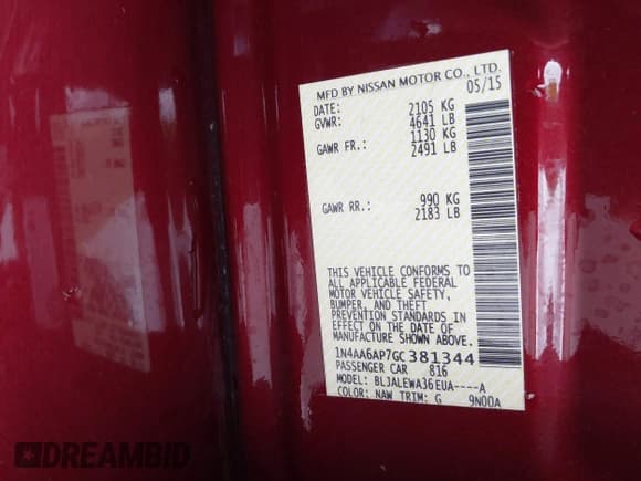 ✅ 2016 Nissan Maxima SV • VIN: 1N4AA6AP7GC381344 • Lot: 43762788. Listed on IAAI with 131,047 mi. Free auction sales archive from the USA and detailed vehicle history report at DreamBid. Image 9.