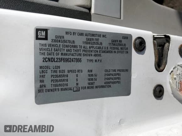 ✅ 2009 Chevrolet Equinox LS • VIN: 2CNDL23F696247866 • Лот: 88706295. Опубликован ранее на Copart с пробегом 146 533 миль. Бесплатный доступ к архиву аукционных продаж из США и подробный отчёт об истории автомобиля на DreamBid. Изображение 13.