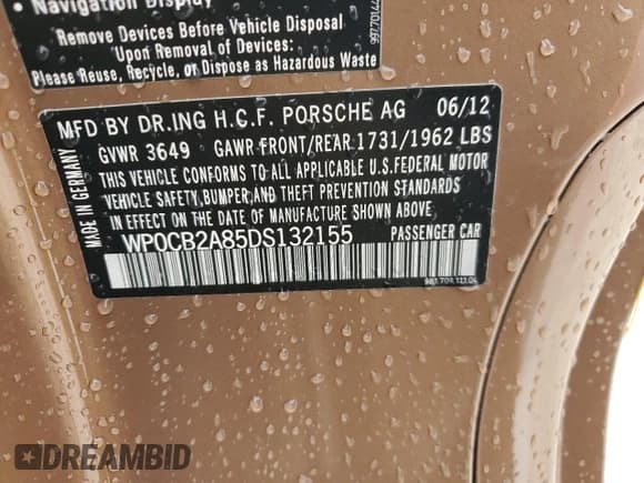 ✅ 2013 Porsche Boxster S • VIN: WP0CB2A85DS132155 • Lot: 89002615. Wystawiony na Copart z przebiegiem 61 102 mil. Bezpłatny archiwum sprzedaży aukcyjnych z USA i szczegółowy raport historii pojazdu na DreamBid. Zdjęcie 12.