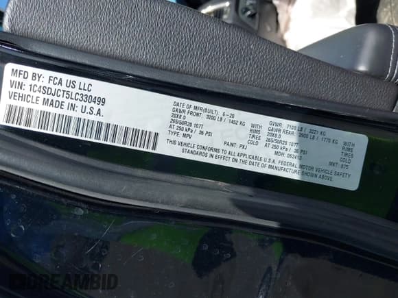 ✅ 2020 Dodge Durango R/T • VIN: 1C4SDJCT5LC330499 • Lot: 41948714. Wystawiony na IAAI z przebiegiem 76 254 mil. Bezpłatny archiwum sprzedaży aukcyjnych z USA i szczegółowy raport historii pojazdu na DreamBid. Zdjęcie 9.