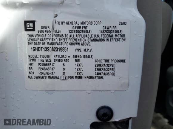 ✅ 2003 Oldsmobile Bravada • VIN: 1GHDT13S032319851 • Lot: 44619655. Wystawiony na Copart z przebiegiem 182 988 mil. Bezpłatny archiwum sprzedaży aukcyjnych z USA i szczegółowy raport historii pojazdu na DreamBid. Zdjęcie 14.