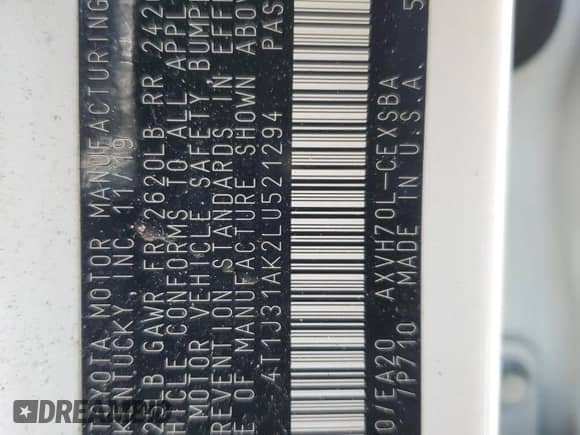 2020 Toyota Camry Hybrid SE с VIN 4T1J31AK2LU521294, выставлен на аукционе Copart как лот 61753045 с пробегом 141 220 миль миль и Списание • Salvage title. История ставок и продаж доступна на DreamBid. Изображение 13.