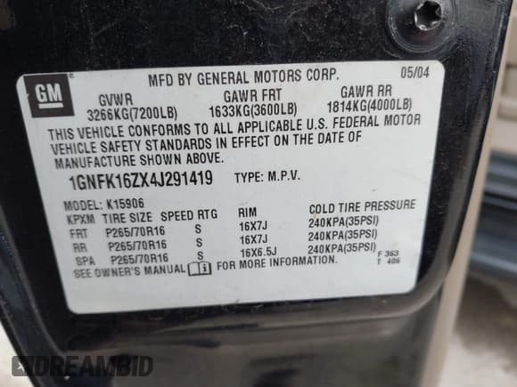 ✅ 2004 Chevrolet Suburban LT • VIN: 1GNFK16ZX4J291419 • Лот: 42163331. Опубликован ранее на IAAI с пробегом 235 054 миль. Бесплатный доступ к архиву аукционных продаж из США и подробный отчёт об истории автомобиля на DreamBid. Изображение 9.