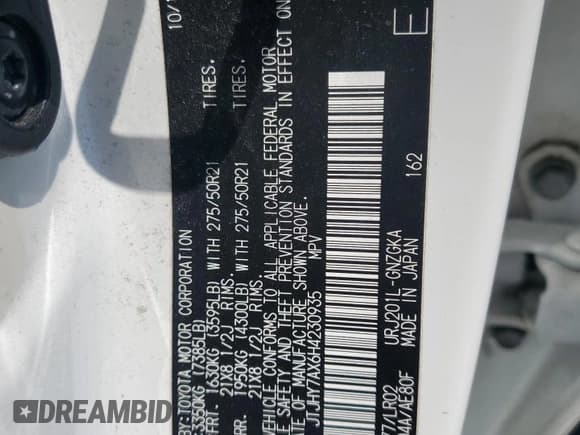 ✅ 2017 Lexus LX 570 • VIN: JTJHY7AX6H4230935 • Lot: 66151045. Wystawiony na Copart z przebiegiem 121 655 mil. Bezpłatny archiwum sprzedaży aukcyjnych z USA i szczegółowy raport historii pojazdu na DreamBid. Zdjęcie 13.