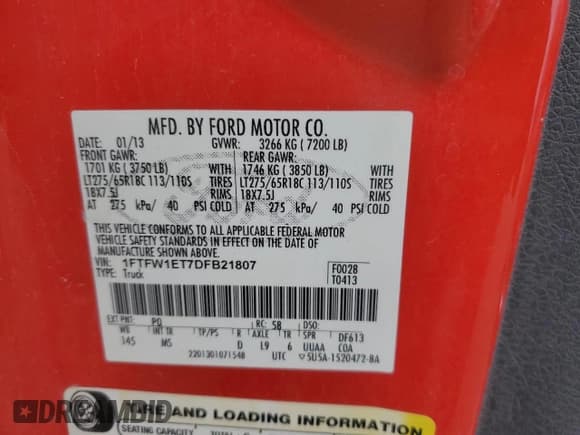 ✅ 2013 Ford F-150 XL • VIN: 1FTFW1ET7DFB21807 • Лот: 87259165. Опубликован ранее на Copart с пробегом 109 784 миль. Бесплатный доступ к архиву аукционных продаж из США и подробный отчёт об истории автомобиля на DreamBid. Изображение 12.