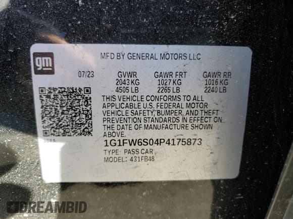 ✅ 2023 Chevrolet Bolt EV 1LT • VIN: 1G1FW6S04P4175873 • Лот: 44008255. Опубликован ранее на Copart с пробегом 21 706 миль. Бесплатный доступ к архиву аукционных продаж из США и подробный отчёт об истории автомобиля на DreamBid. Изображение 12.