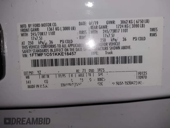 ✅ 2019 Ford F-150 XL • VIN: 1FTMF1C51KKE18457 • Лот: 40848107. Опубликован ранее на IAAI с пробегом 49 653 миль. Бесплатный доступ к архиву аукционных продаж из США и подробный отчёт об истории автомобиля на DreamBid. Изображение 9.