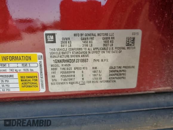 ✅ 2015 Chevrolet Traverse LT • VIN: 1GNKRHKD3FJ310697 • Lot: 71625404. Wystawiony na Copart z przebiegiem 124 468 mil. Bezpłatny archiwum sprzedaży aukcyjnych z USA i szczegółowy raport historii pojazdu na DreamBid. Zdjęcie 12.