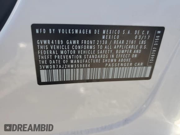 ✅ 2017 Volkswagen Jetta SE • VIN: 3VWDB7AJ2HM359884 • Лот: 92107135. Опубликован ранее на Copart с пробегом 31 748 миль. Бесплатный доступ к архиву аукционных продаж из США и подробный отчёт об истории автомобиля на DreamBid. Изображение 12.