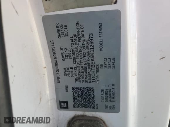 ✅ 2019 Chevrolet Colorado 4WD Work Truck • VIN: 1GCHTBEA5K1126973 • Лот: 90677785. Опубликован ранее на Copart с пробегом 58 928 миль. Бесплатный доступ к архиву аукционных продаж из США и подробный отчёт об истории автомобиля на DreamBid. Изображение 12.