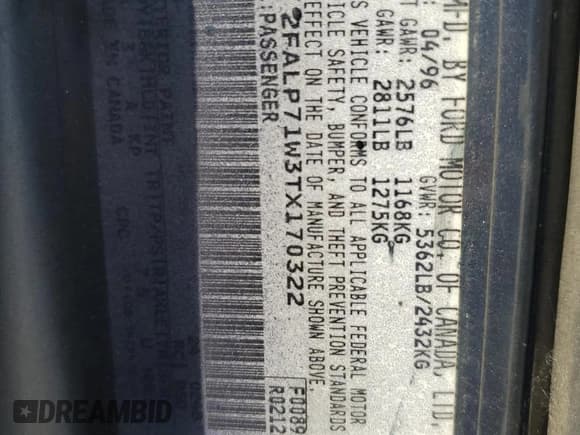 ✅ 1996 Ford Crown Victoria Police • VIN: 2FALP71W3TX170322 • Лот: 60784005. Опубликован ранее на Copart с пробегом 169 836 миль. Бесплатный доступ к архиву аукционных продаж из США и подробный отчёт об истории автомобиля на DreamBid. Изображение 12.